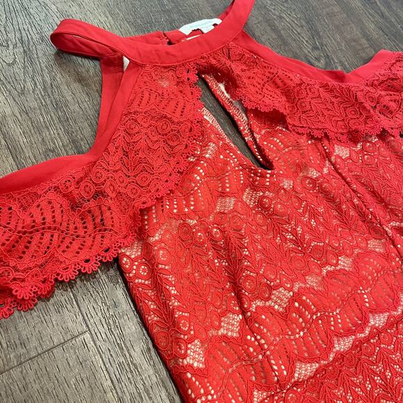 Francesca Red Lace Overlay Mini Dress Women’s Size Small - Picture 4 of 9